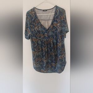 U Vomade Blue Fitted Blouse with V-Neck 1x